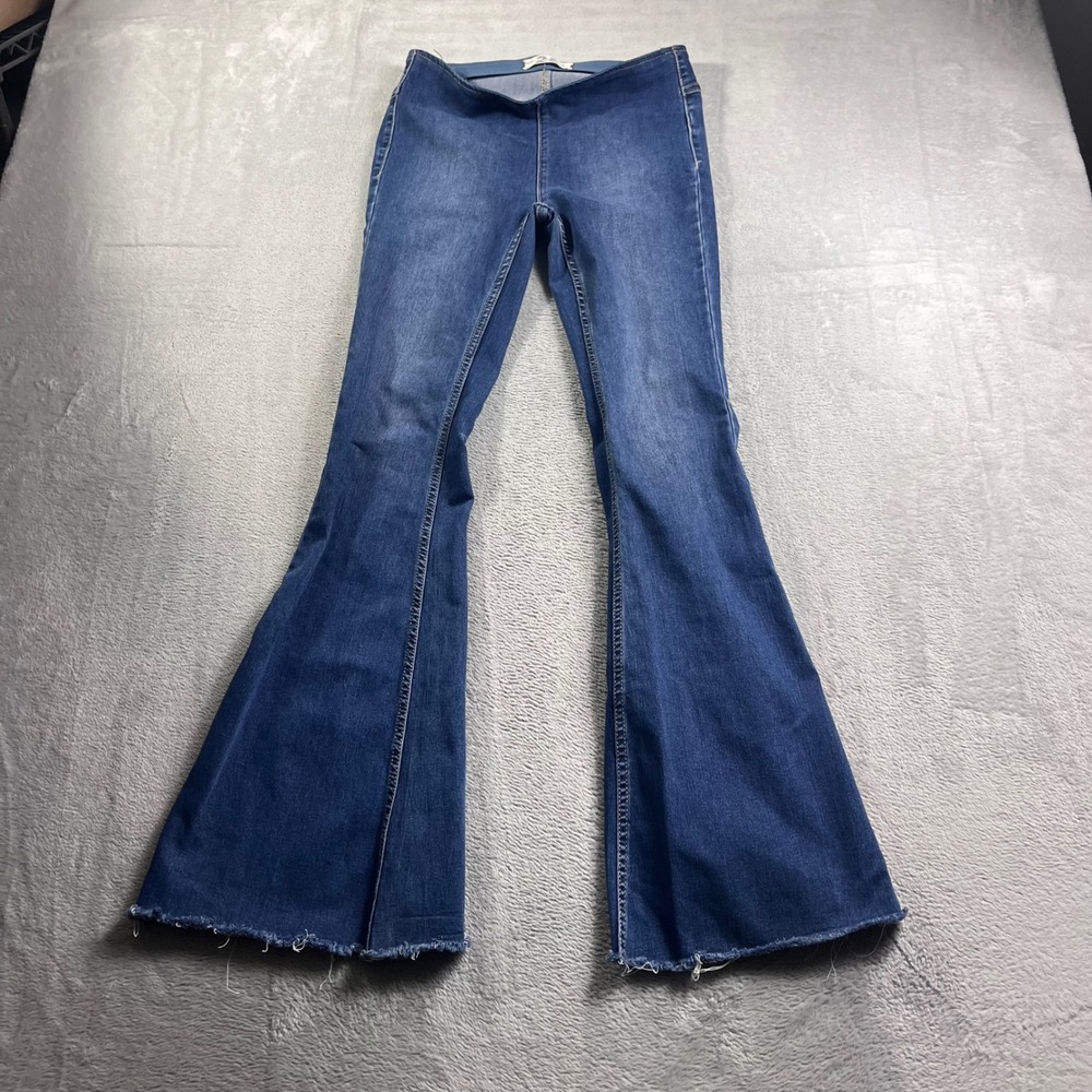 We The Free Free People Penny Flare Jeans Blue Pull On Raw Hem Size 26
